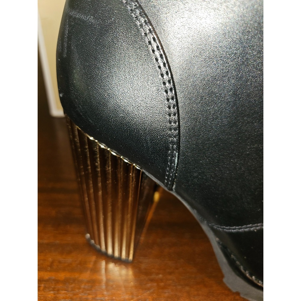 NEW MICHAEL KORS BLACK PORTER LEATHER LACE UP ZIP GOLD HEEL BOOTS SZ 8.5 - Picture 3 of 10